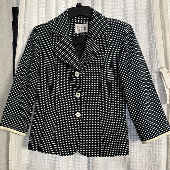 Le Suit Navy and White Polka Dot Blazer - Picture 1 of 11